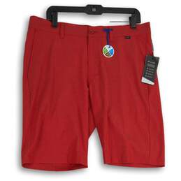NWT Travis Matthew Mens Red Slash Pocket Flat Front Chino Shorts Size 34