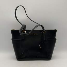 Michael Kors Womens Black Gold Inner Zipper Pocket Double Handle Tote Handbag