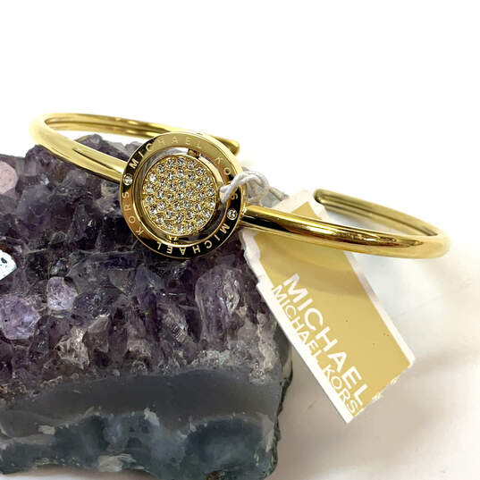 NWT Designer Michael Kors Gold-Tone Clear Rhinestone Cuff Bracelet W/ Bag image number 1
