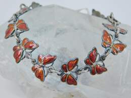 Vintage VB Denmark Signed Sterling Silver Red Enamel Butterfly Bracelet 10.5g
