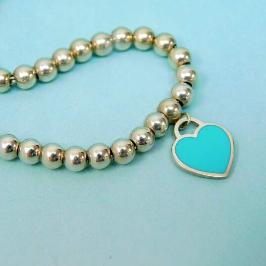 Tiffany & Co 925 Blue Enamel Please Return To Heart Charm Ball Bead Bracelet image number 1