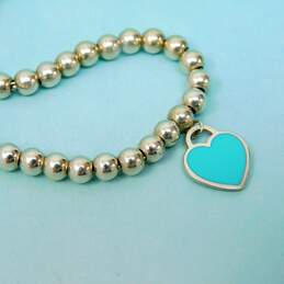 Tiffany & Co 925 Blue Enamel Please Return To Heart Charm Ball Bead Bracelet