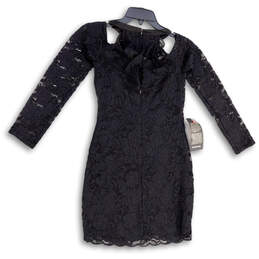 NWT Womens Black Lace Floral Long Sleeve Back Zip Sheath Dress Size Small