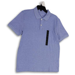 NWT Mens Blue Pique Spread Collar Short Sleeve Pullover Polo Shirt Size M