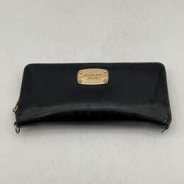 Womens Black And Gold Leather Card Holder Zip-Around Wallet