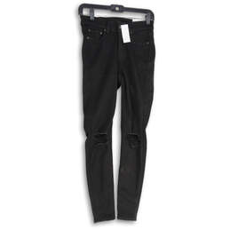 NWT Womens Black Denim Dark Wash Distressed Skinny Leg Jeans Size 4