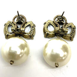 Designer J. Crew Gold-Tone Clear Crystal Cut Stone Pearl Drop Earrings alternative image