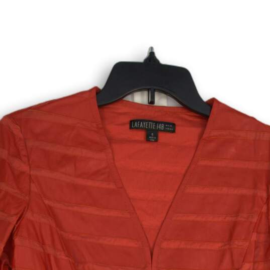 Womens Red Striped V-Neck Long Sleeve Hook & Eye Jacket Size 4 image number 3