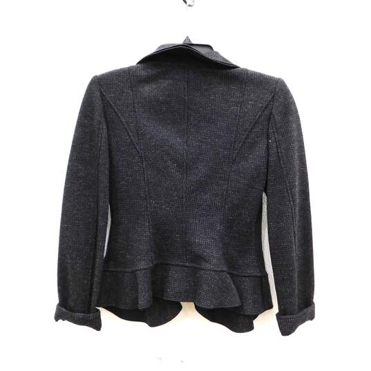 Armani Collezioni Grey Wool Ruffle Trim Peplum Blazer Women's Jacket Size 4 with COA image number 4
