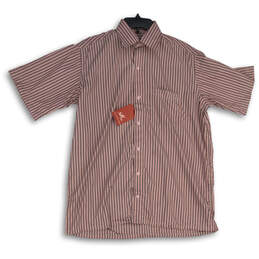 NWT Mens Pink Gray Pinstripe Collared Short Sleeve Button-Up Shirt Sz 42cm