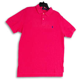 Mens Pink Big Pony Short Sleeve Spread Collar Golf Polo Shirt Size Large