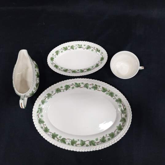 Set of 3 Royal Gadroon Ivy Leaf Pattern Teacup, Gravy Boat with Underplate & Serving Platter image number 1