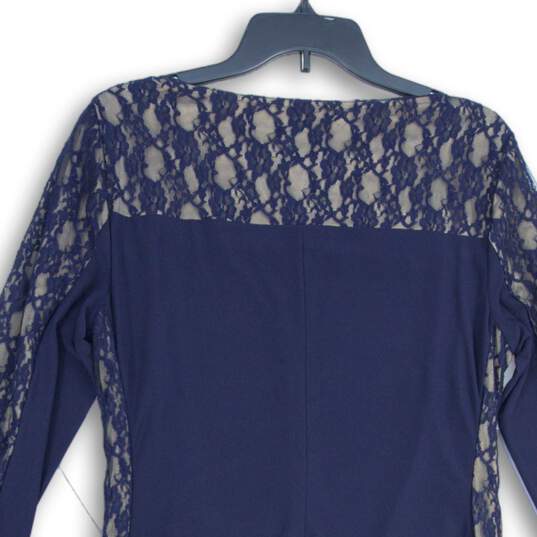 CHAPS Womens Navy Blue Lace Round Neck Long Sleeve Sheath Dress Size XL image number 4