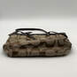 Womens Brown Beige Signature Print Inner Pockets Double Handle Tote Bag image number 5