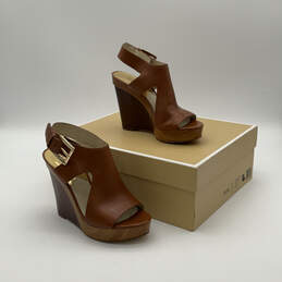 NIB Womens Josephine Brown Leather Wedge Platform Heels Size 5.5 M