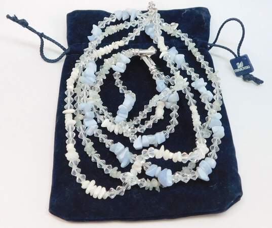 Swarovski Crystal Blue Lace Agate Aquamarine Mother Of Pearl & Crystal Multi Strand Necklace & Bracelet 94.2g image number 2