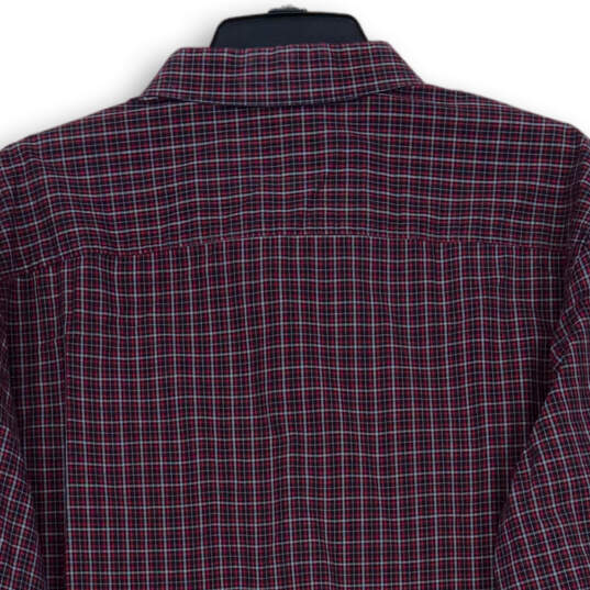 Mens Burgundy Plaid Liquid Cotton Pockets Long Sleeve Button-Up Shirt Sz XL image number 4