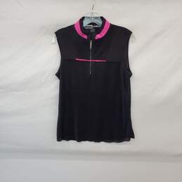 Jamie Sadock Black & Pink Ribbed Knit Half Zip Sleeveless Top WM Size M