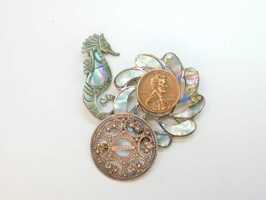 Mexico 925 Abalone Shell Seahorse Swirl & Spun Granulated Brooches Variety image number 9
