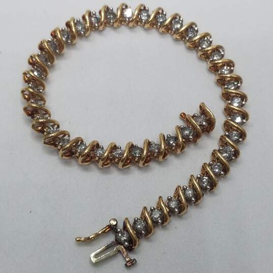 Rare 10K Gold All Diamond 7in Tennis Bracelet 11.4g image number 1