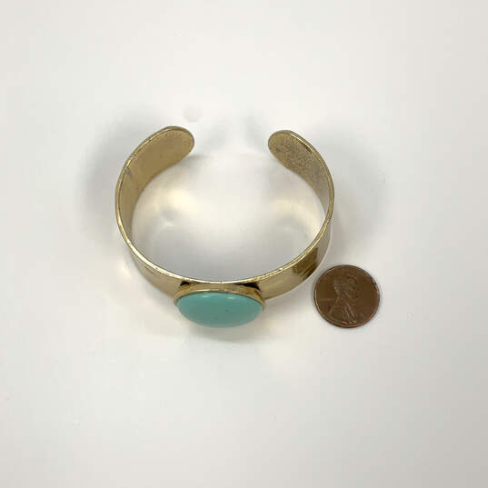 Designer Lucky Brand Gold-Tone Blue Turquoise Stone Open Cuff Bracelet image number 4