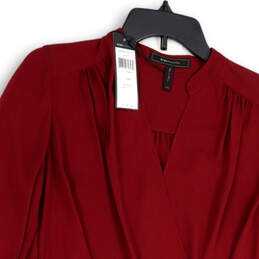 NWT Womens Red Long Sleeve Surplice Neck Hi-Low Hem Blouse Top Size XXS alternative image