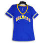 Womens Blue Yellow Milwaukee Brewers MLB Pullover Jersey Size Medium image number 4