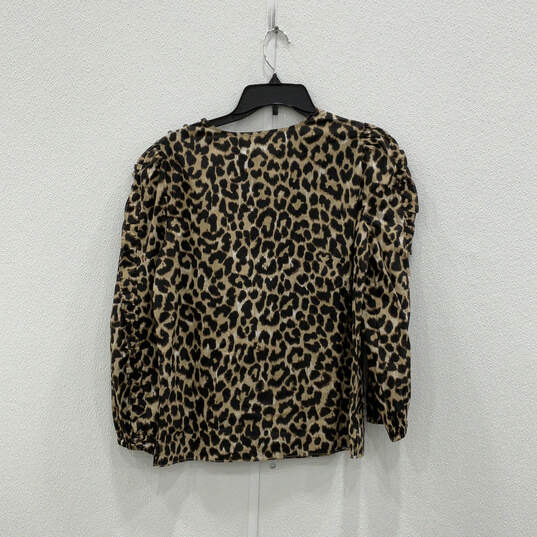 NWT Womens Brown Animal Print Long Sleeve Pullover Blouse Top Size XS image number 2