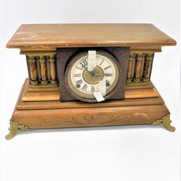 Vintage Ansonia Style Adamantine Style Wood Mantel Clock With Key