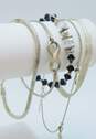 Sterling Silver Pearl Bead & Herringbone Chain Bracelets 34.9g image number 2