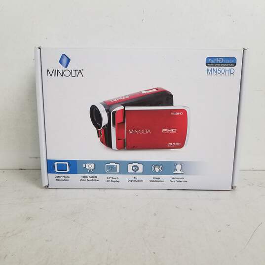 UNTESTED Minolta MN50HD 1080p Full HD 20MP Digital Camcorder Red In box image number 1
