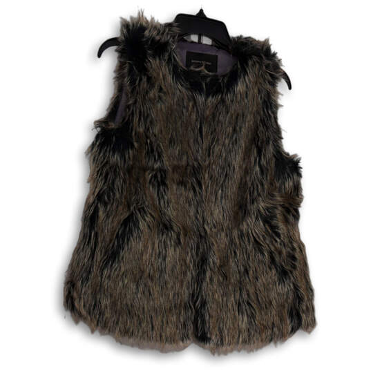 Womens Brown Faux Fur Sleeveless Crew Neck Open Front Winter Vest Size XS image number 3