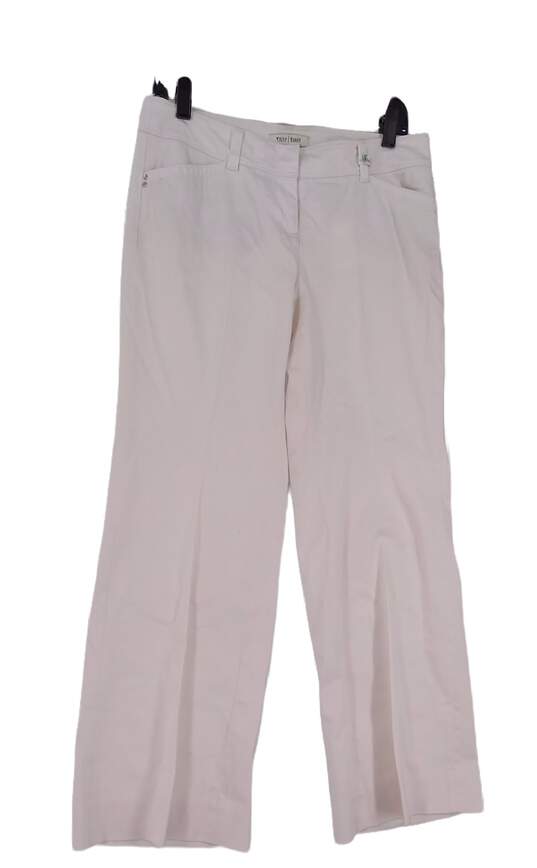 Womens White Flat Front Straight Leg Dress Pants Size 6S image number 1
