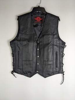 Alpha Cycle Gear Men Black Leather Vest L