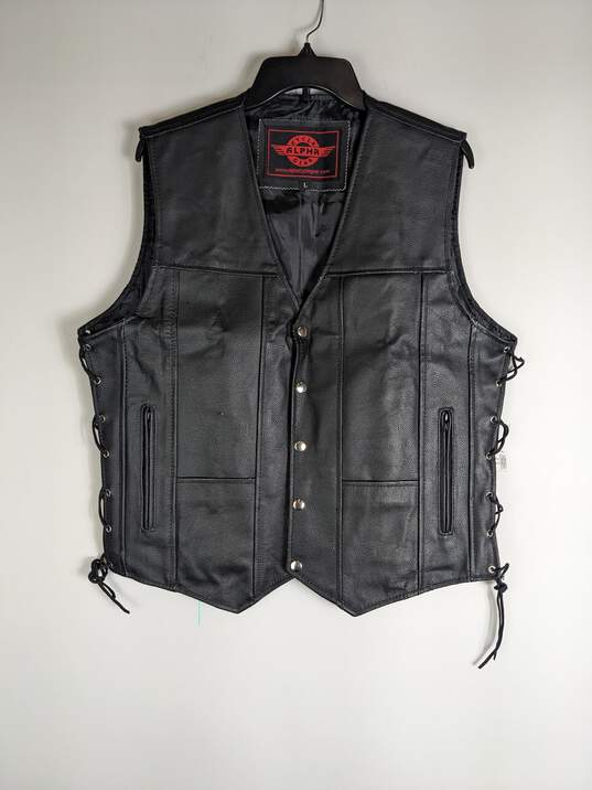 Alpha Cycle Gear Men Black Leather Vest L image number 1