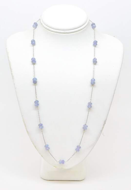 14K White Gold Faceted Tanzanite Bead Station Necklace 4.7g image number 1