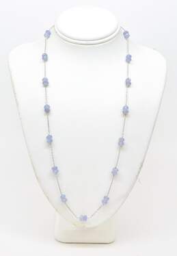 14K White Gold Faceted Tanzanite Bead Station Necklace 4.7g