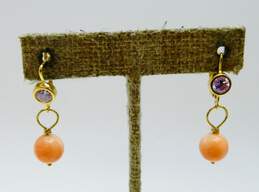 18K Yellow Gold Purple CZ Coral Ball Bead Dangle Earrings 5.0g alternative image