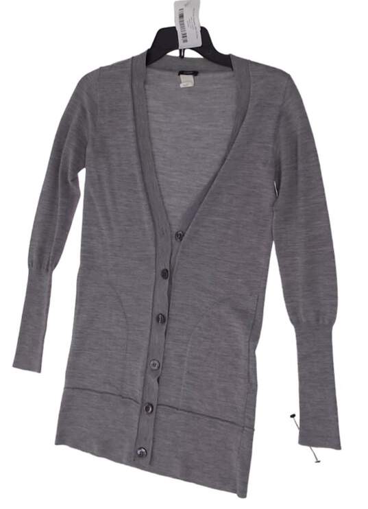 Women Gray Button Front Casual Long Sleeve Cardigan Sweater Size XS image number 6