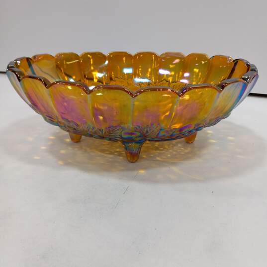 Vintage Marigold Carnival Glass Footed Garland Fruit Bowl image number 1
