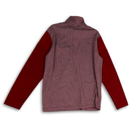 Mens Red Brown Long Raglan Sleeve Quarter Zip Mock Neck Fleece Jacket Sz L alternative image