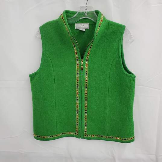 Lisa International Green Boiled Wool Full Zip Vest Size L image number 1