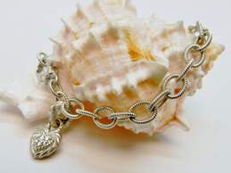 Judith Ripka Sterling Silver Cubic Zirconia Heart Charm Chain Bracelet 17.6g