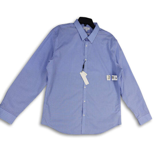 NWT Mens Blue White Check Spread Collar Long Sleeve Button-Up Shirt Size XL image number 1