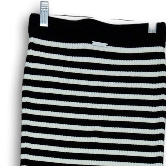 Womens Black White Striped Ribbed Midi Straight & Pencil Skirt Size XXS image number 4