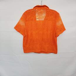 Maeve Orange Floral Open Shoulder Knit Button Up Top WM Size L NWT alternative image