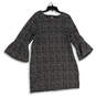 Womens Black White Houndstooth Round Neck Bell Sleeve Shift Dress Size XL image number 3