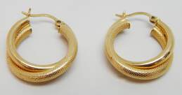 14K Yellow Gold Textured & Polished Interlocked Hoop Earrings 3.8g