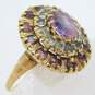 Vintage 10K Yellow Gold Purple & Clear Glass Tiered Dome Ring 3.6g image number 4