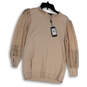 NWT Womens Beige Knitted Lace Round Neck Long Sleeve Pullover Sweater Sz S image number 1